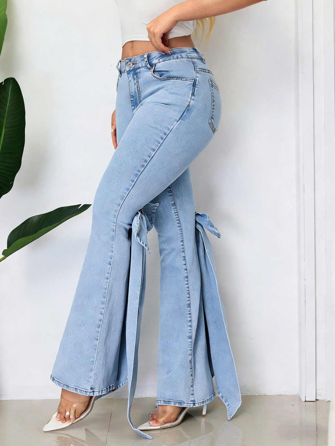 Retro 3D Bow-Tie Floor-Length Flared Jeans