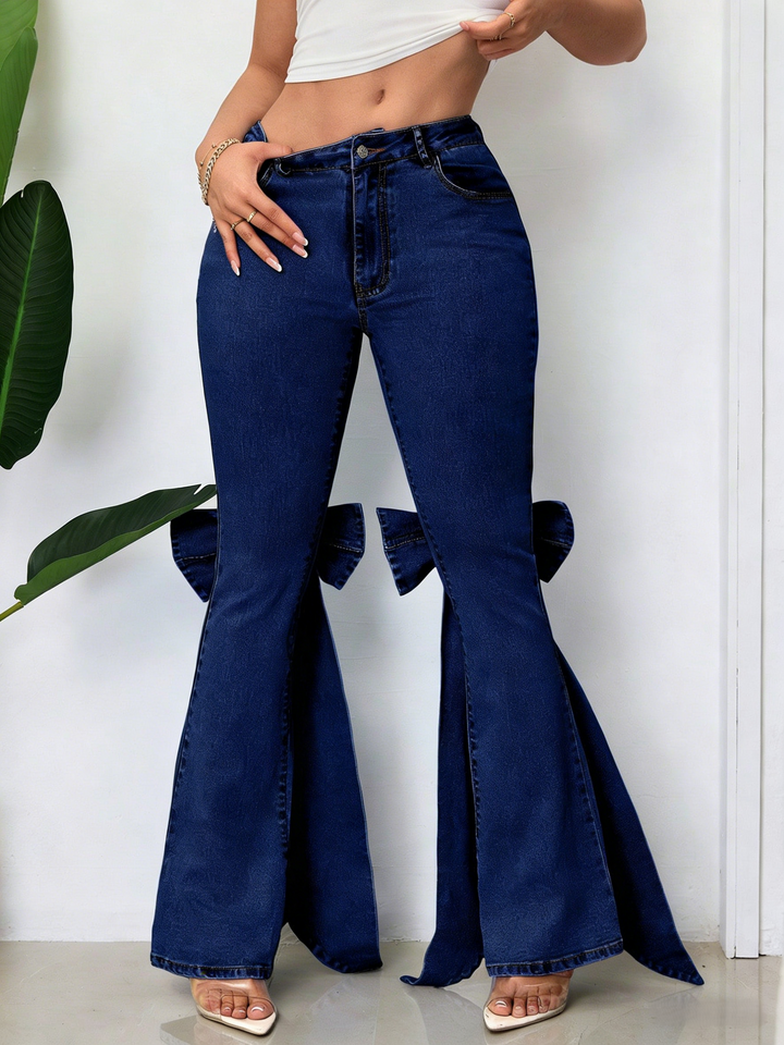 Retro 3D Bow-Tie Floor-Length Flared Jeans