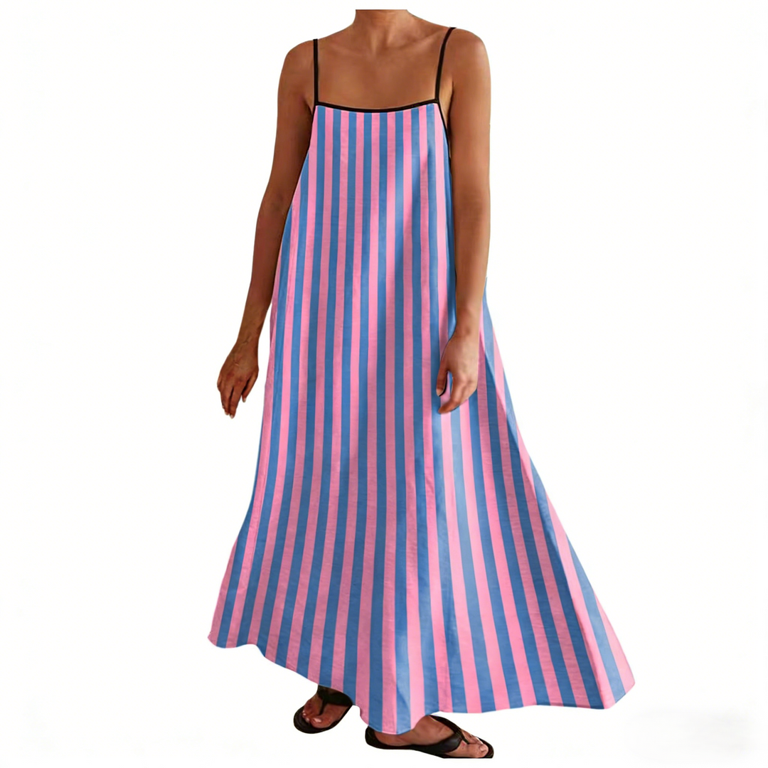 Stylish color-blocked halter maxi dress