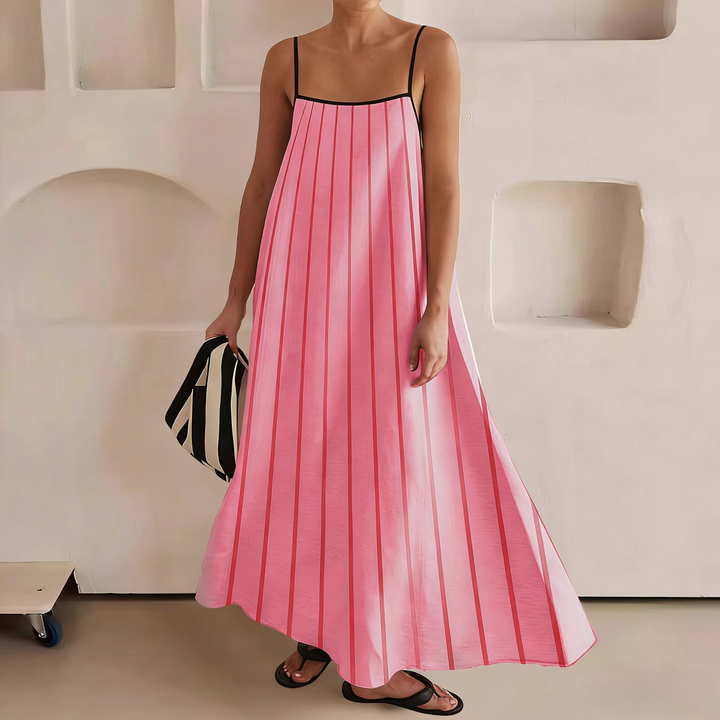 Stylish color-blocked halter maxi dress