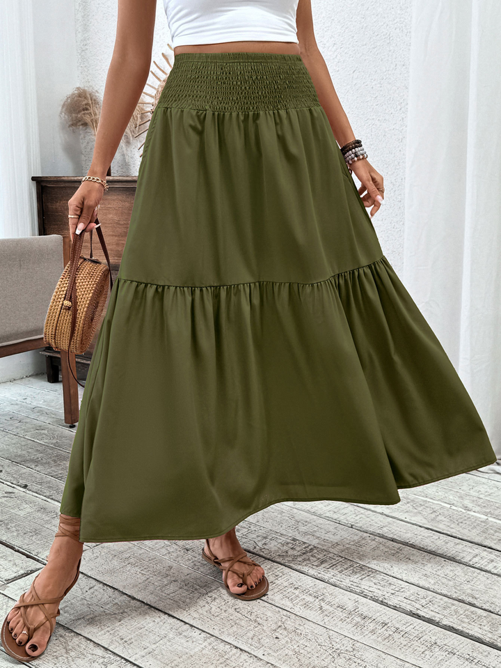 Floral print three-layer patchwork long skirt