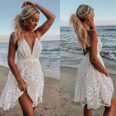Lace Lace V-Neck Backless Dress
