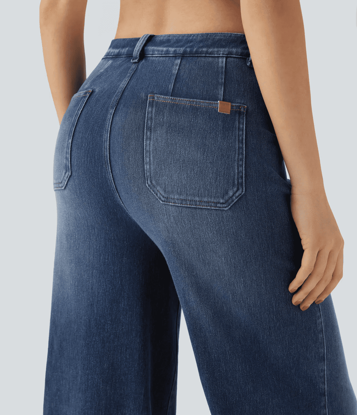 Slim-fit wide-leg casual jeans