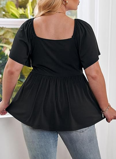 U-neck tie-waist puff sleeve top