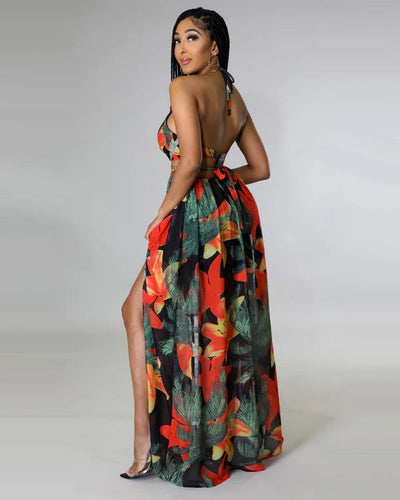 Floral Long Halter Dress