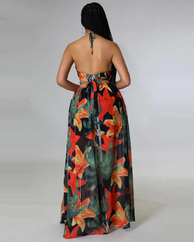 Floral Long Halter Dress