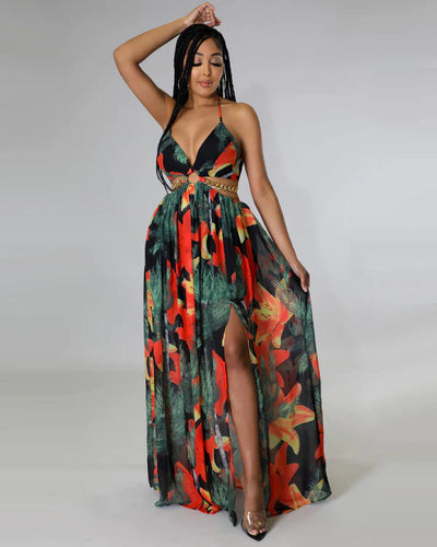 Floral Long Halter Dress
