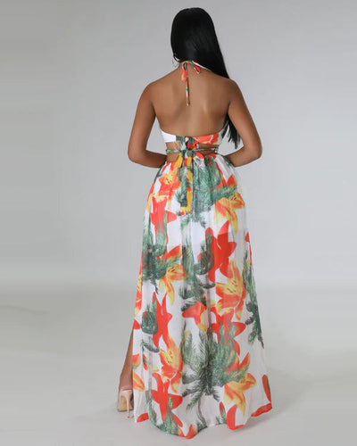 Floral Long Halter Dress