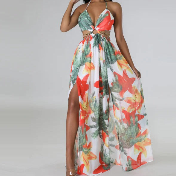 Floral Long Halter Dress