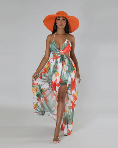 Floral Long Halter Dress