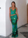 Backless V-neck Printed Vest + Slim Half-body Skirt Set
