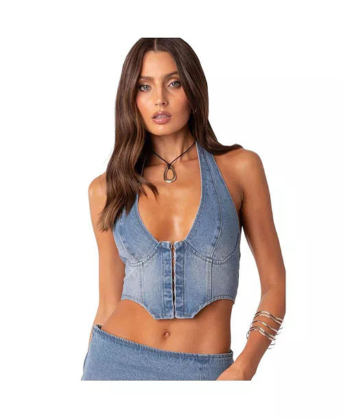 Sleeveless v-neck denim top
