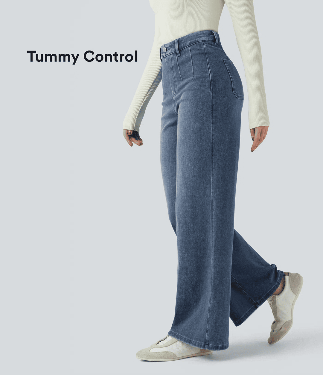 Slim-fit wide-leg casual jeans