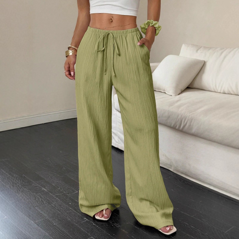 Solid color straight-leg mid-rise trousers