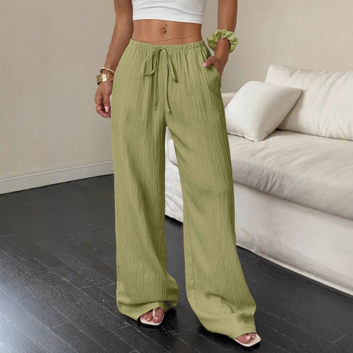 Solid color straight-leg mid-rise trousers