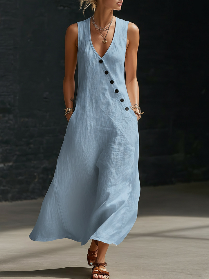 Solid color button solid color vest dress