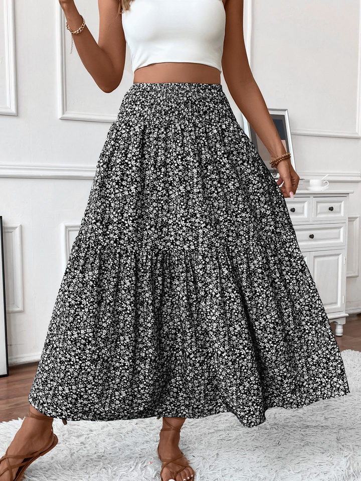 Floral print three-layer patchwork long skirt