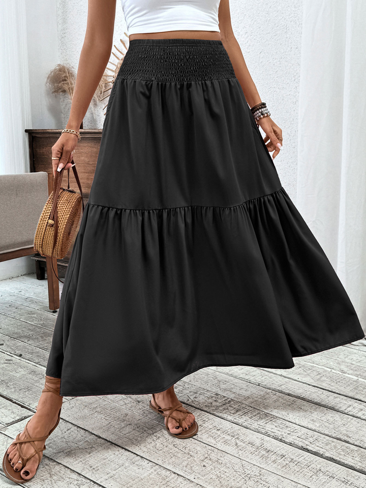 Floral print three-layer patchwork long skirt