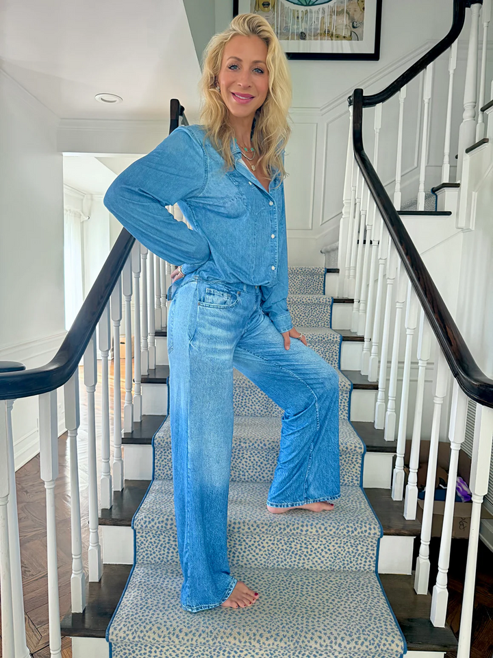 Loose-fitting printed faux denim suit