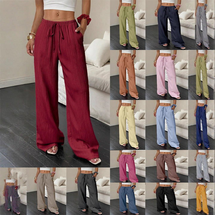 Solid color straight-leg mid-rise trousers