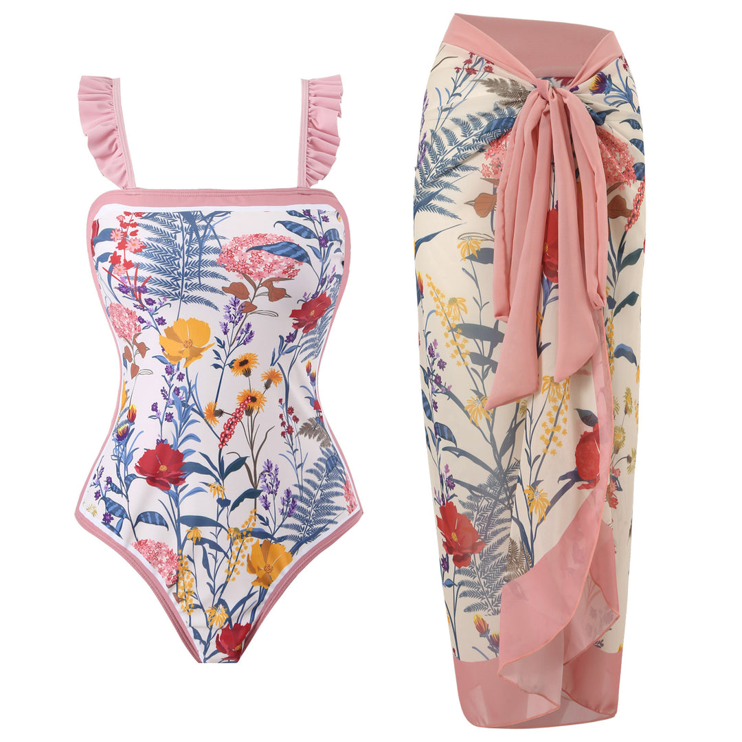 Fashion Printed Lace Straps Swimsuit