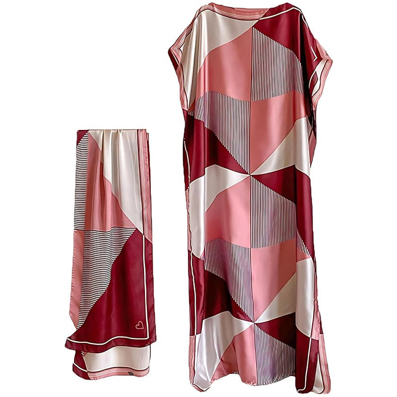 Geometric color-blocked satin robe
