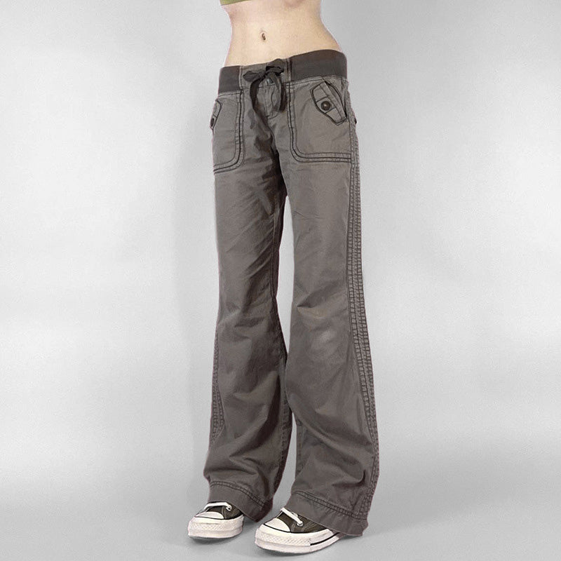 Retro drawstring wide-leg cargo pants