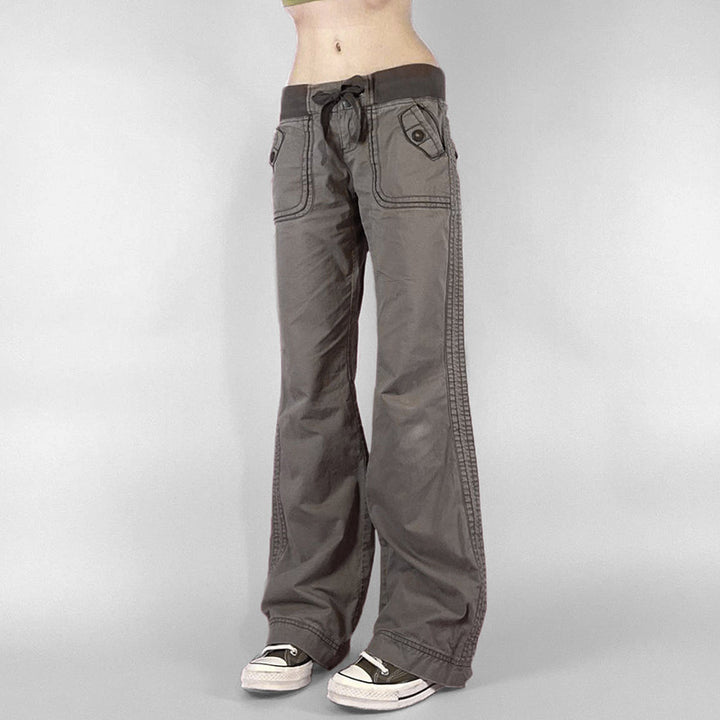Retro drawstring wide-leg cargo pants