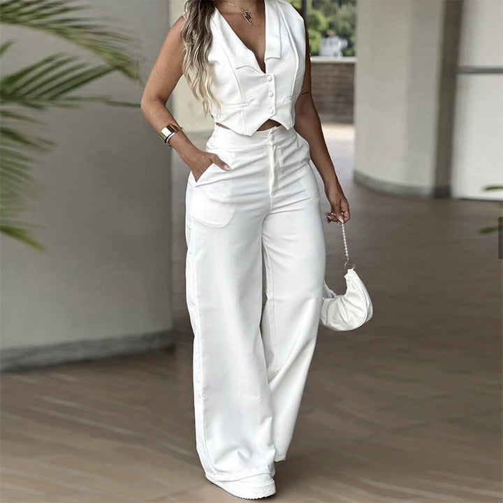 Sleeveless Wide-Leg Suit Set
