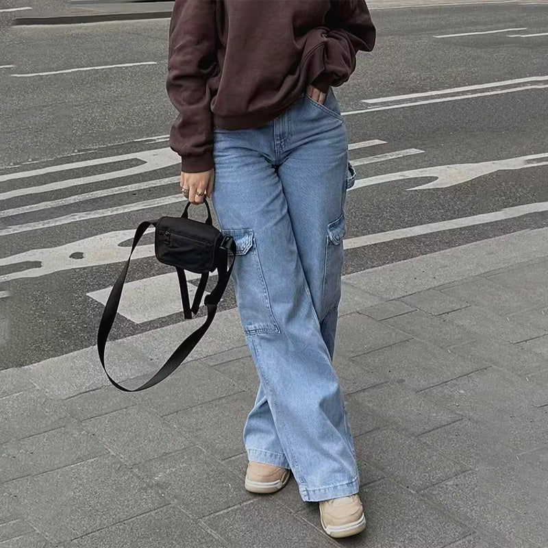 Workwear style wide-leg jeans
