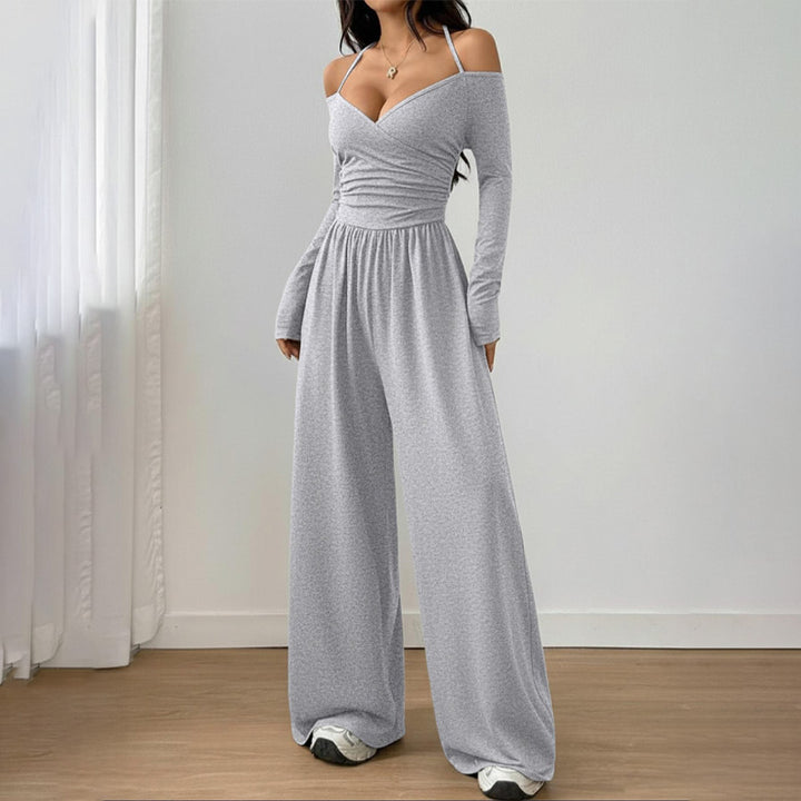 Solid Color Off-Shoulder Casual Jumpsuit