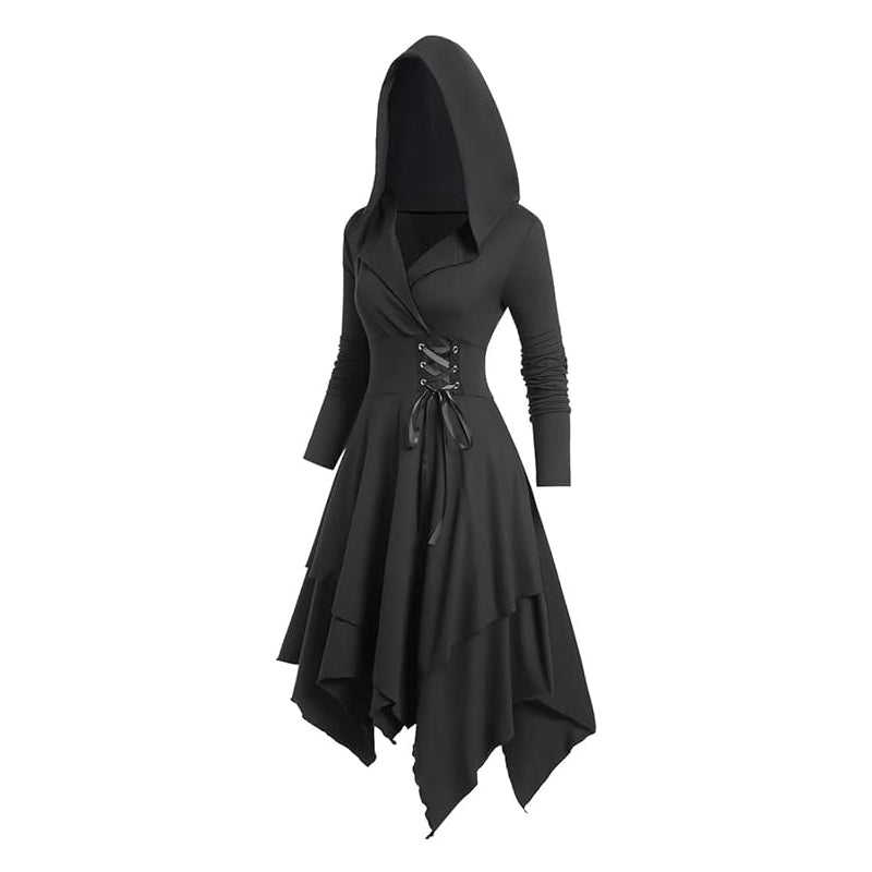 Tie-up hooded asymmetrical dress