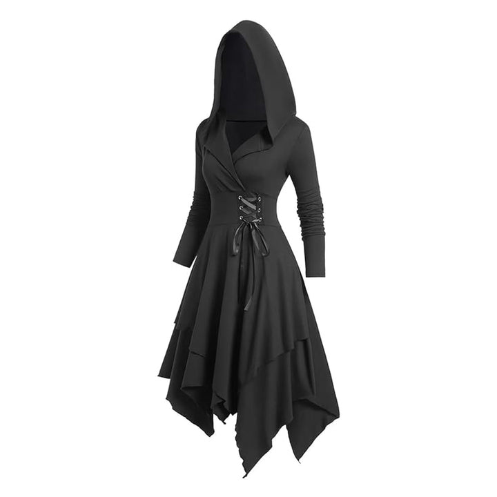 Tie-up hooded asymmetrical dress