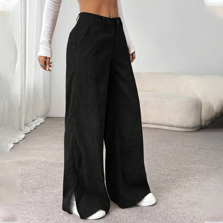 Soft Corduroy Slit Wide-Leg Pants