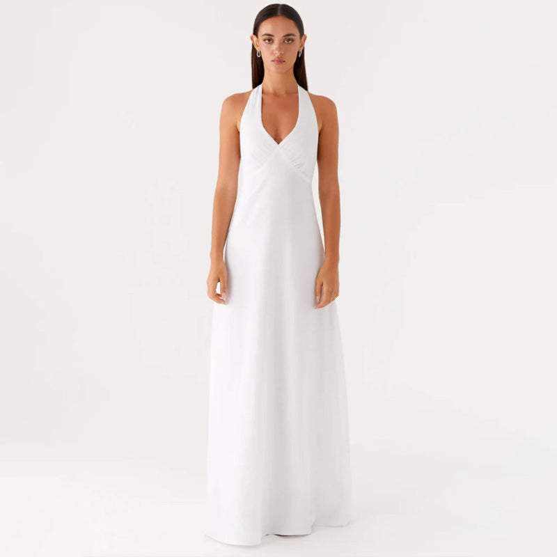 V-neck Sleeveless Halter Dress