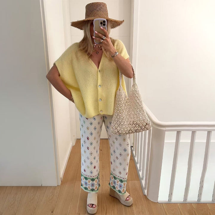 V-neck Knit Cardigan Casual Sweater