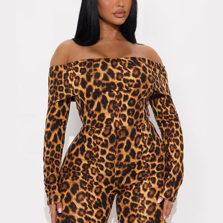 New off-the-shoulder leopard print jumpsuit