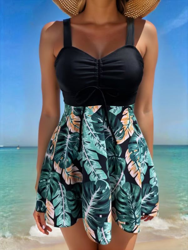 Printed high-waisted bikini two-piece swimsuit