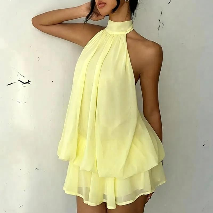 Halter Chiffon Mini Dress – Loose Vacation Style