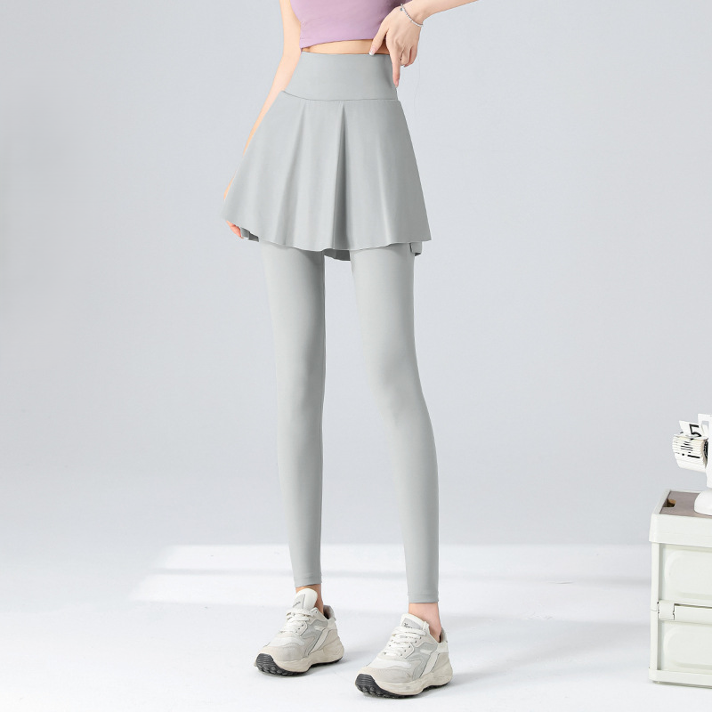 High-waisted faux two-piece yoga skirt and pants