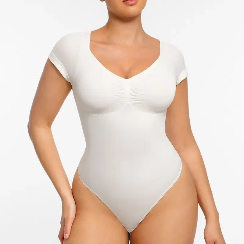 Seamless short-sleeved thong bodysuit