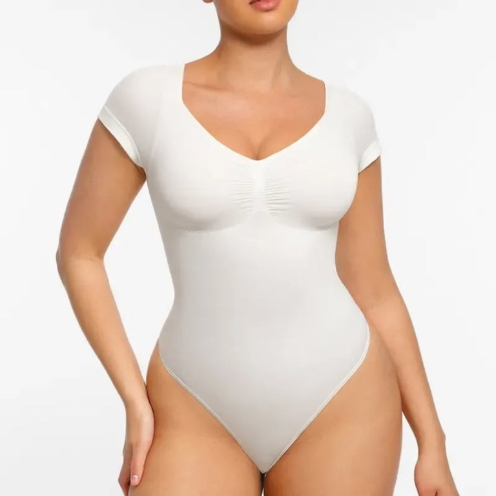 Seamless short-sleeved thong bodysuit