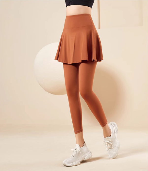 High-waisted faux two-piece yoga skirt and pants