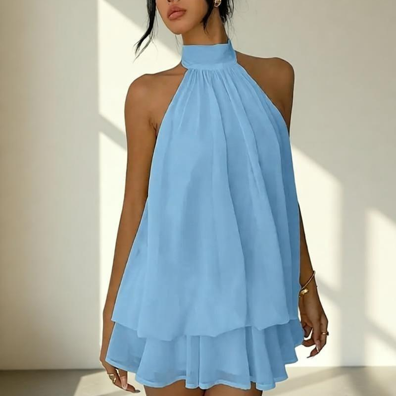 Halter Chiffon Mini Dress – Loose Vacation Style