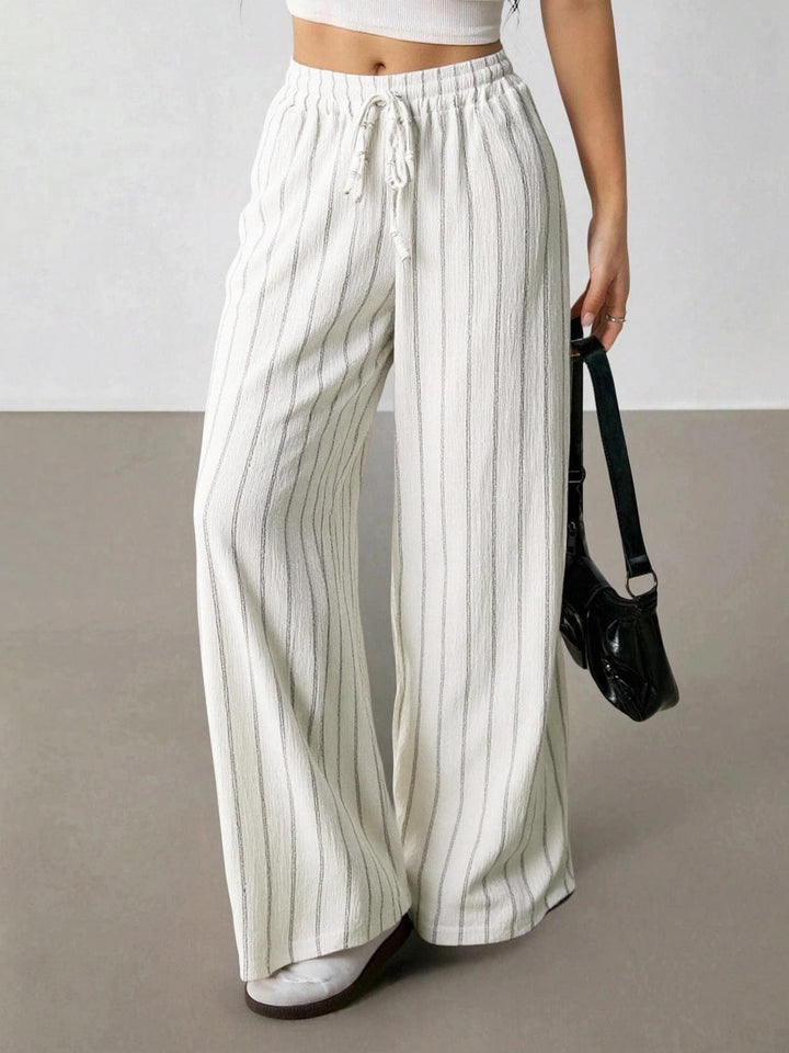 Loose striped drawstring wide-leg pants