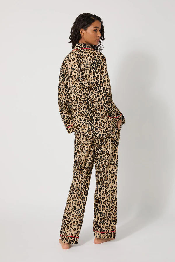 Leopard print long-sleeved shirt and trousers two-piece set