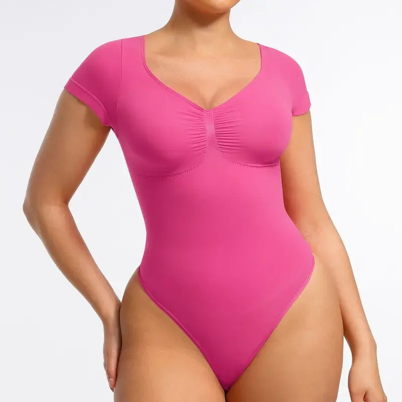 Seamless short-sleeved thong bodysuit