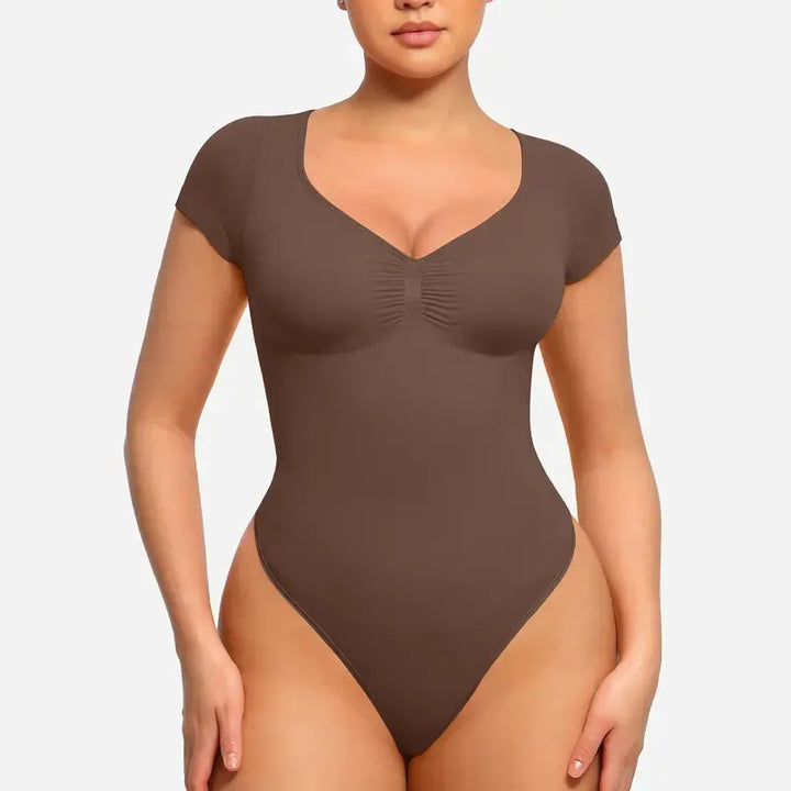 Seamless short-sleeved thong bodysuit