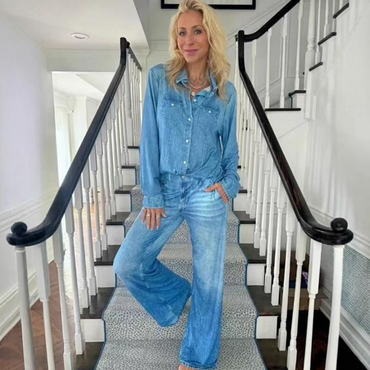Loose-fitting printed faux denim suit