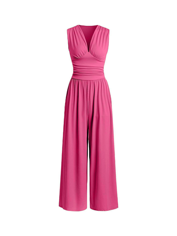 Solid color ribbed striped knit sleeveless jumpsuit